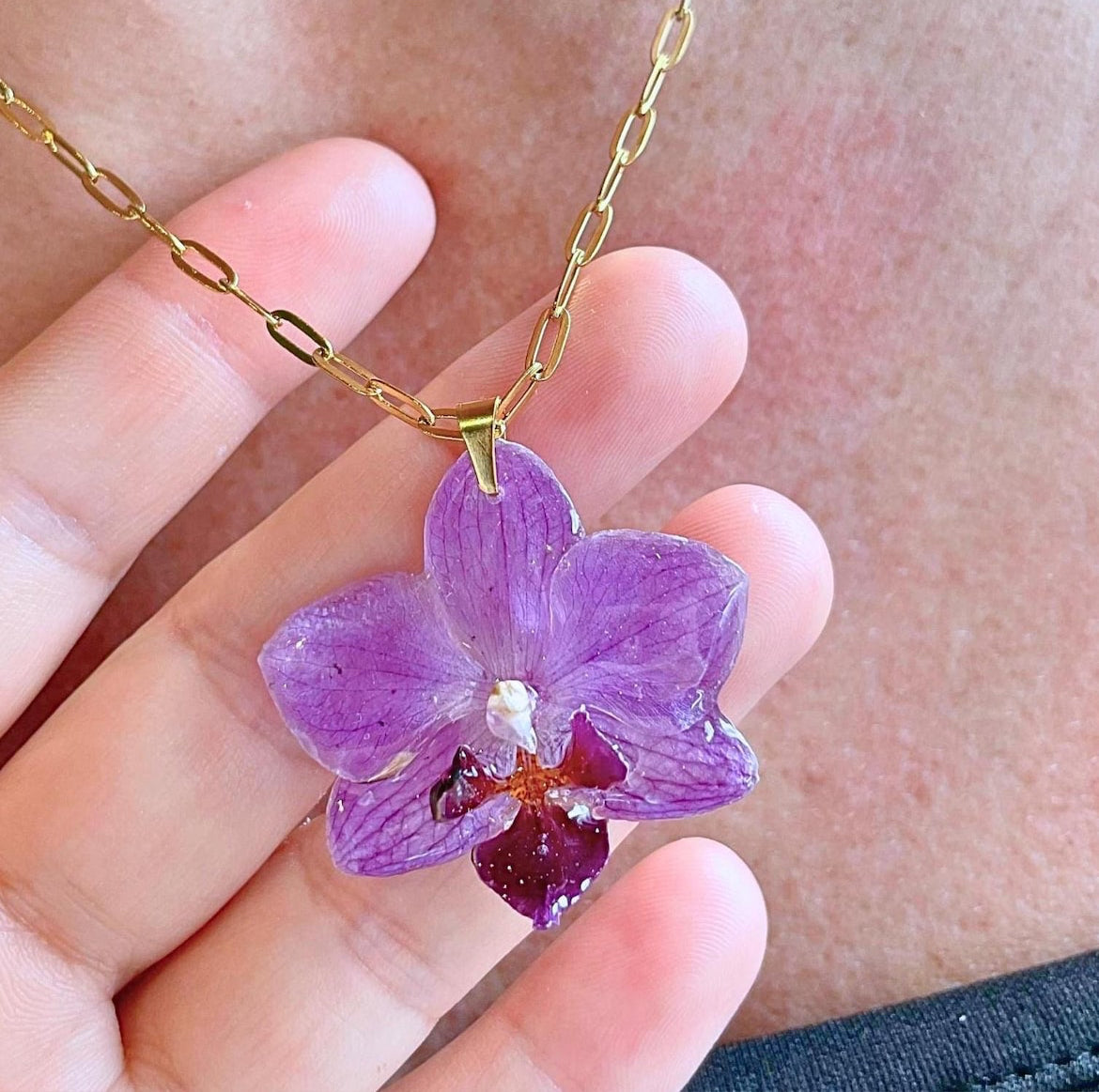 Real Purple Orchid Flower Necklace