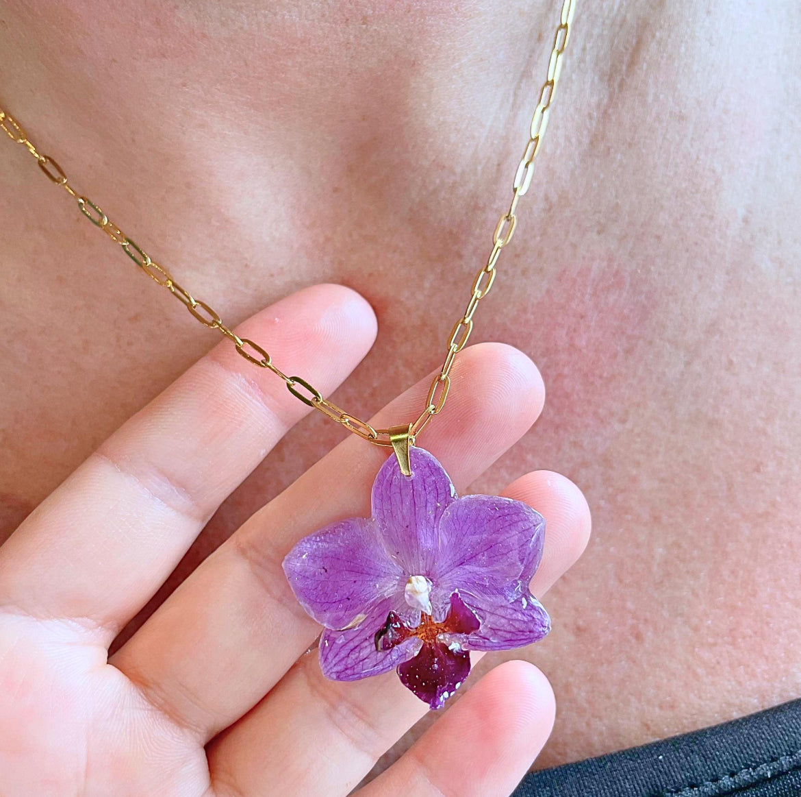 Real Purple Orchid Flower Necklace