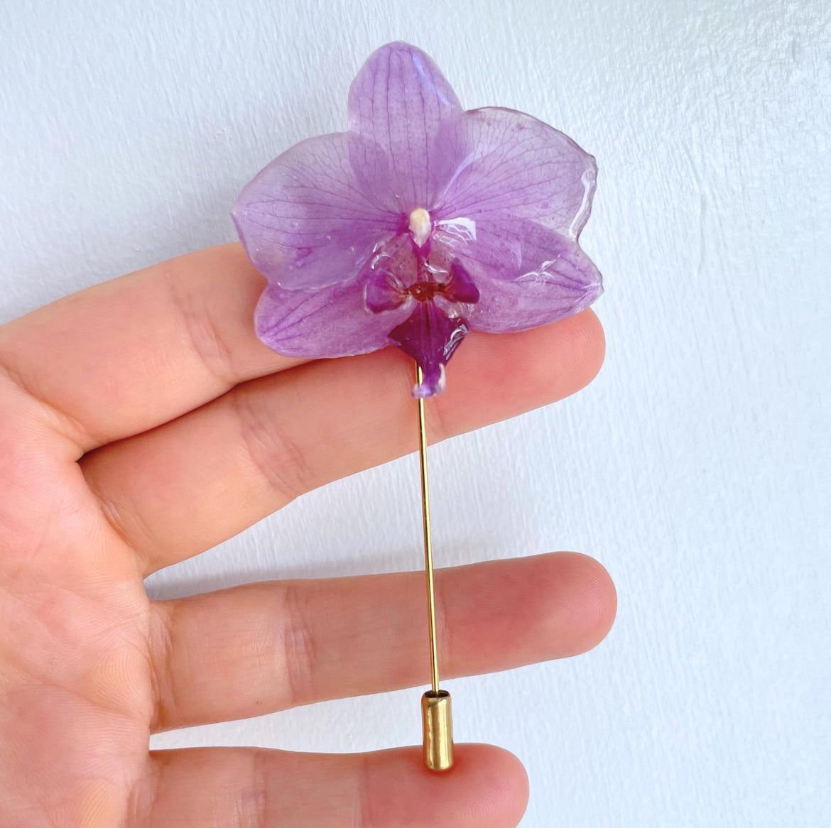 Real Pink Orchid Flower Brooch