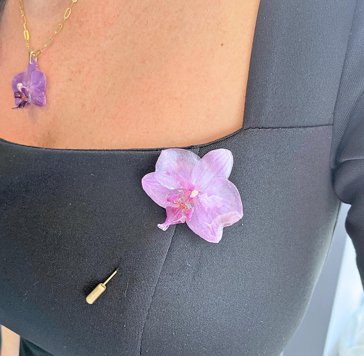 Real Pink Orchid Flower Brooch