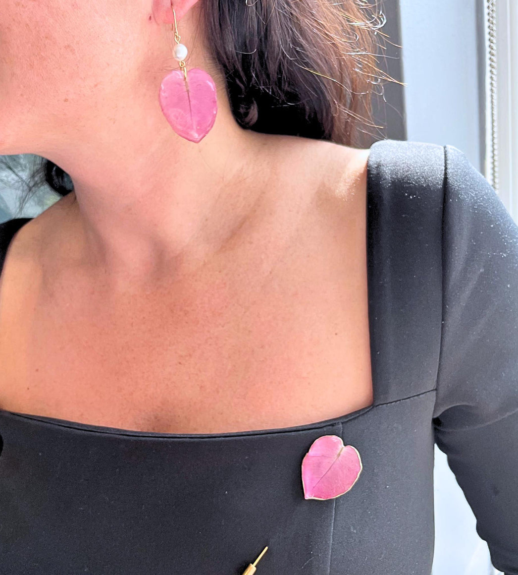 Real Pink Leaf Brooch