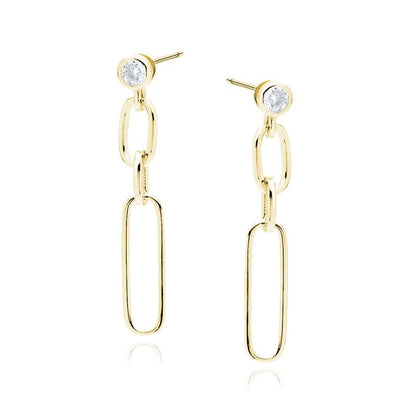 Sterling Silver Link Chain Crystal Dangle Stud Earrings