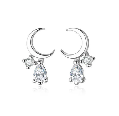 Tiny Crescent Moon Diamond  Stud Earrings