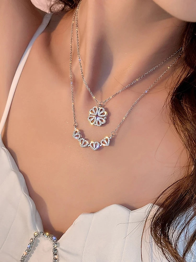 Fashion Four Leaf Clover Heart Magnetic Pendant Necklace