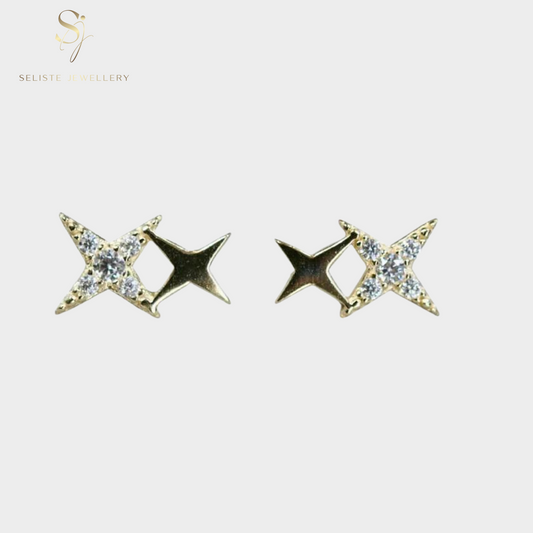 Minimalist CZ Star Gold Stud Earrings