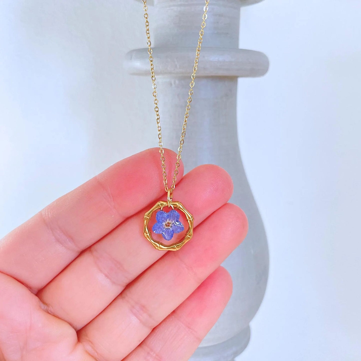 Forget Me Not Bamboo Pendant Necklace