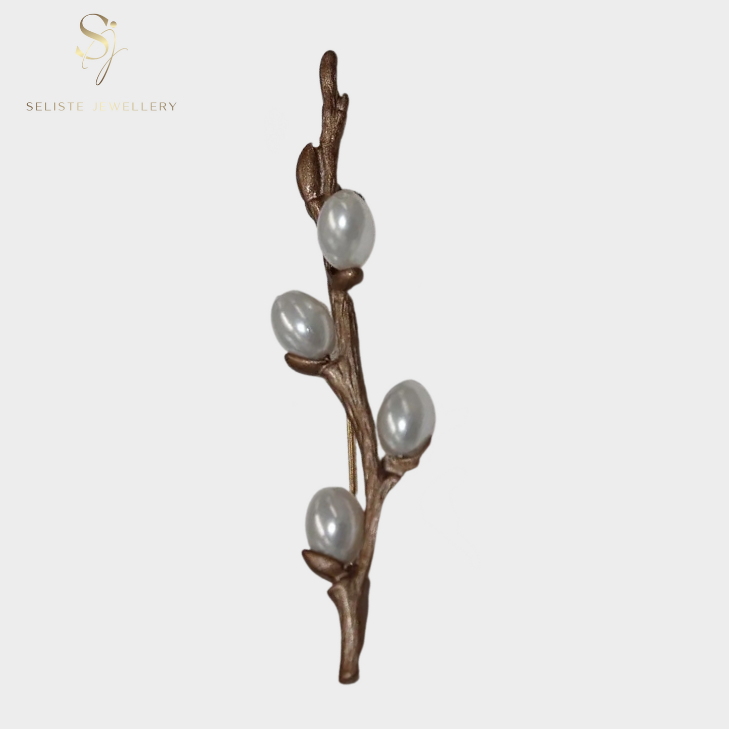 Spring Pussy Willow Pearl Branch Pin Brooch