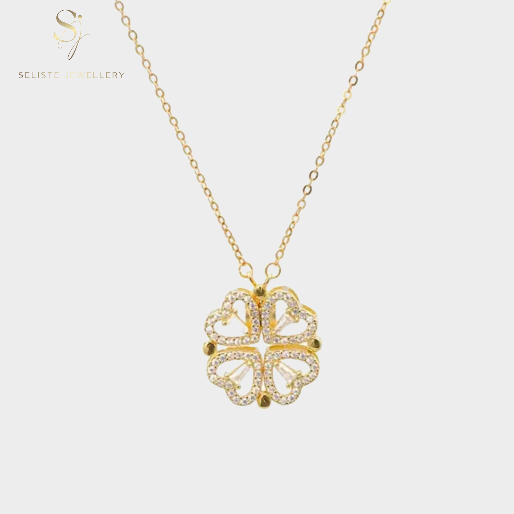 Gold Plated Crystal Heart Shaped Four Leaf Clover Pendant Necklace and –  Wrapables