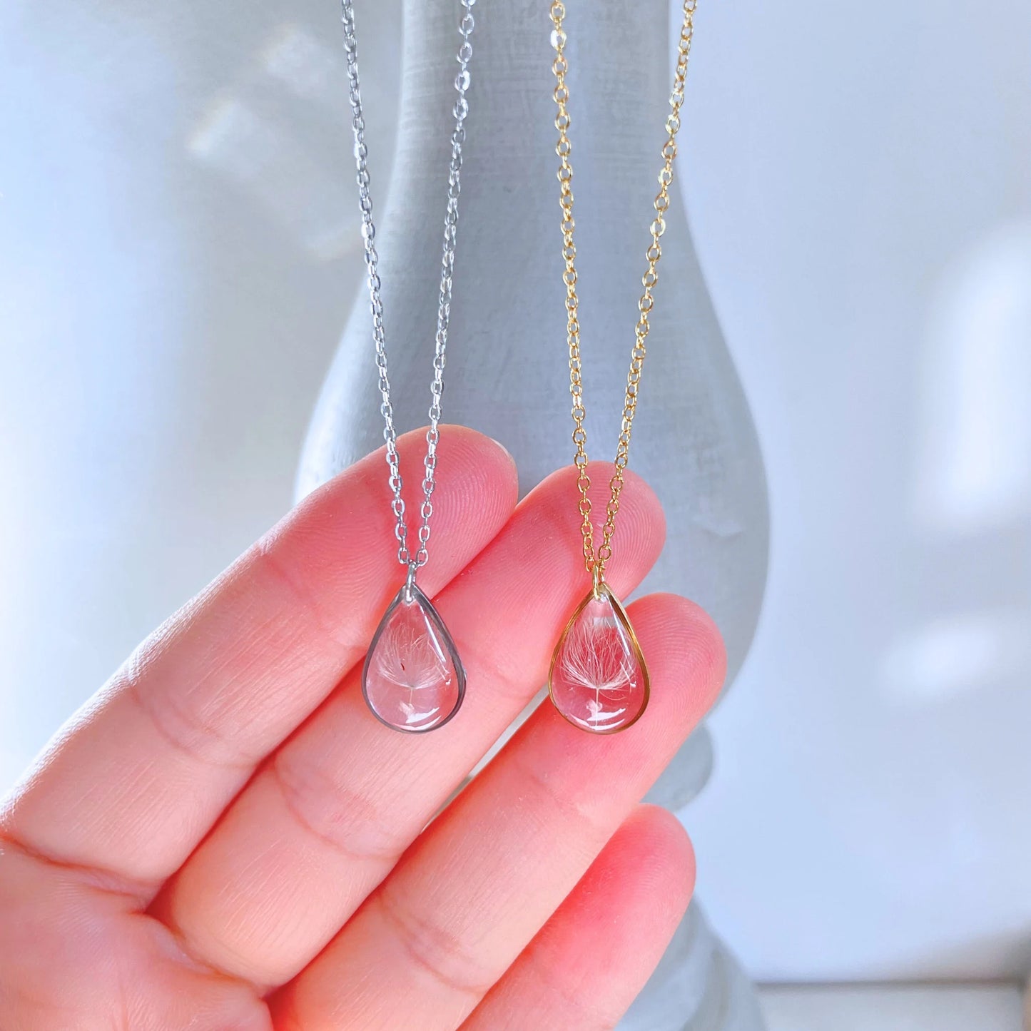 Real Dandelion Seed Teardrop Necklace