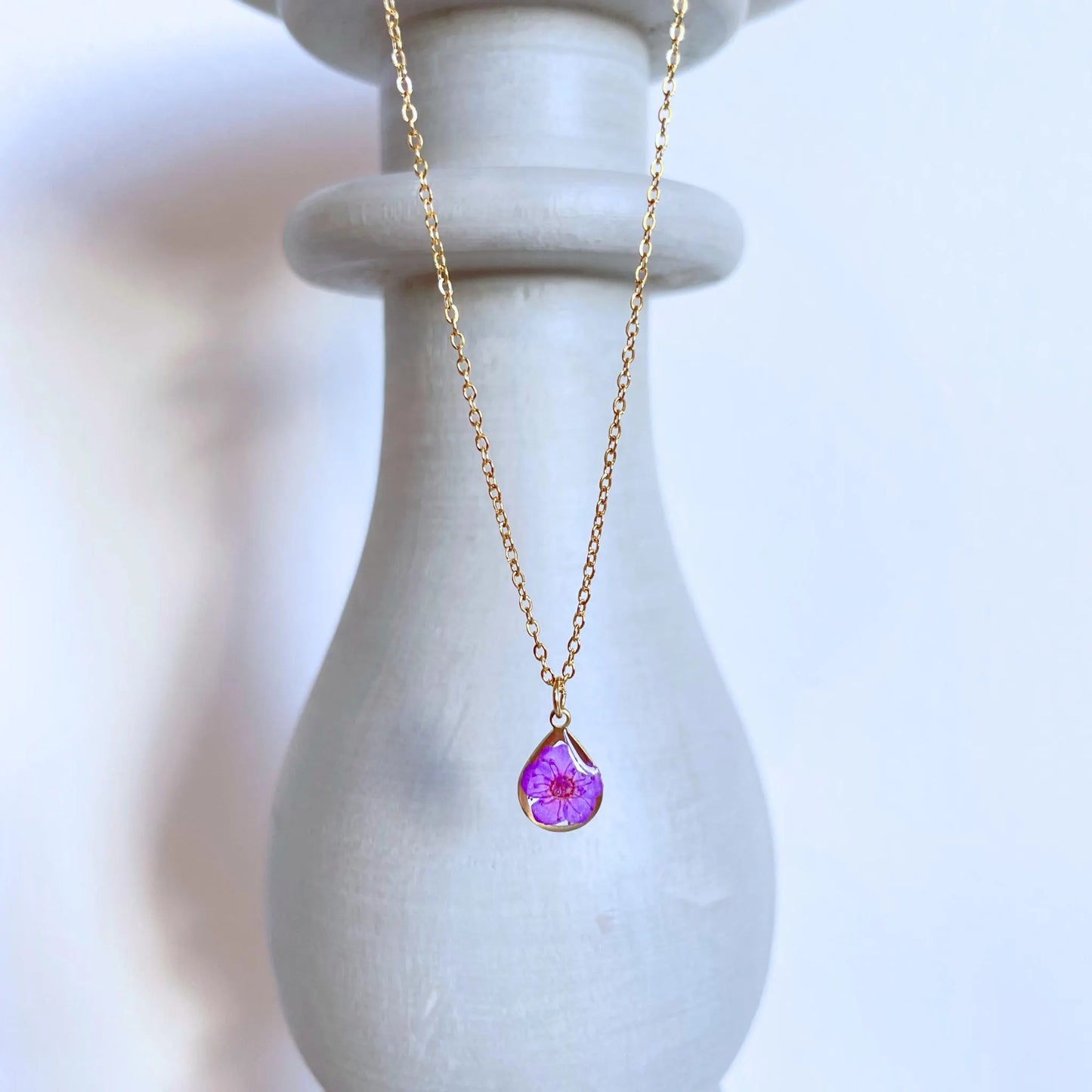 Pink Blossom Teardrop Charm Necklace