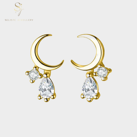 Tiny Crescent Moon Diamond  Stud Earrings