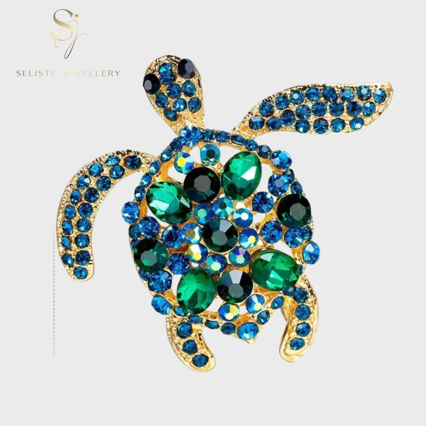 Small Green Crystal Turtle Brooch