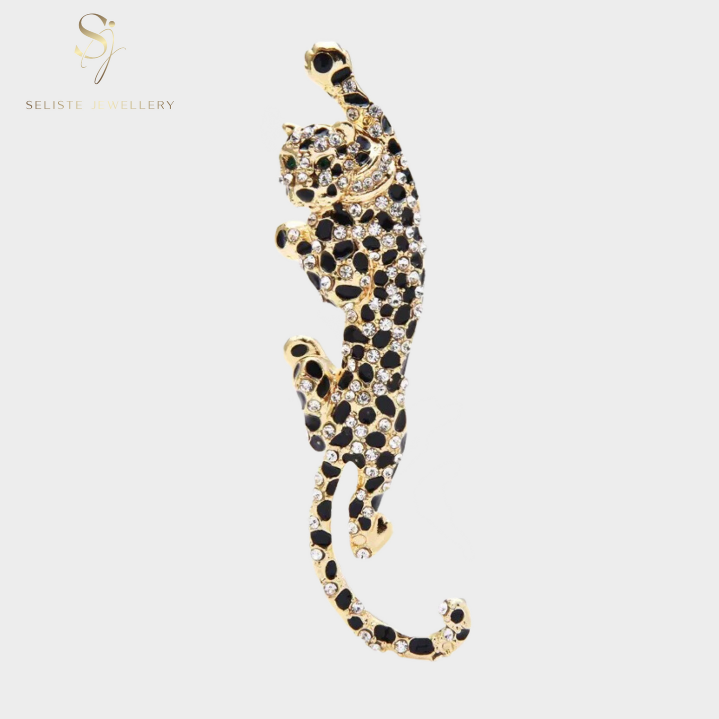 Large Climbing Leopard Gold Pin Brooch