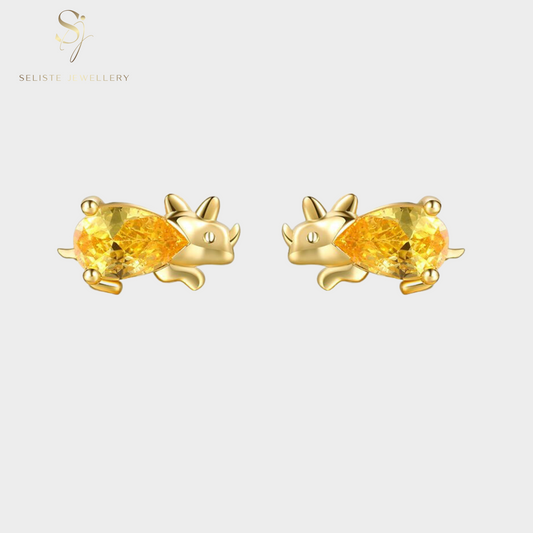 Tiny Triceratops  Yellow Stud Earrings