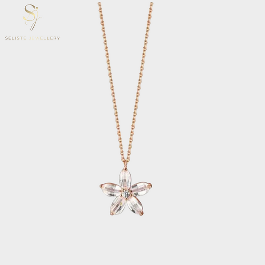 Dainty Pink Cherry Blossom Flower Pendant Necklace