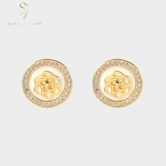 Classic Camellia Flower Gold Stud Earrings
