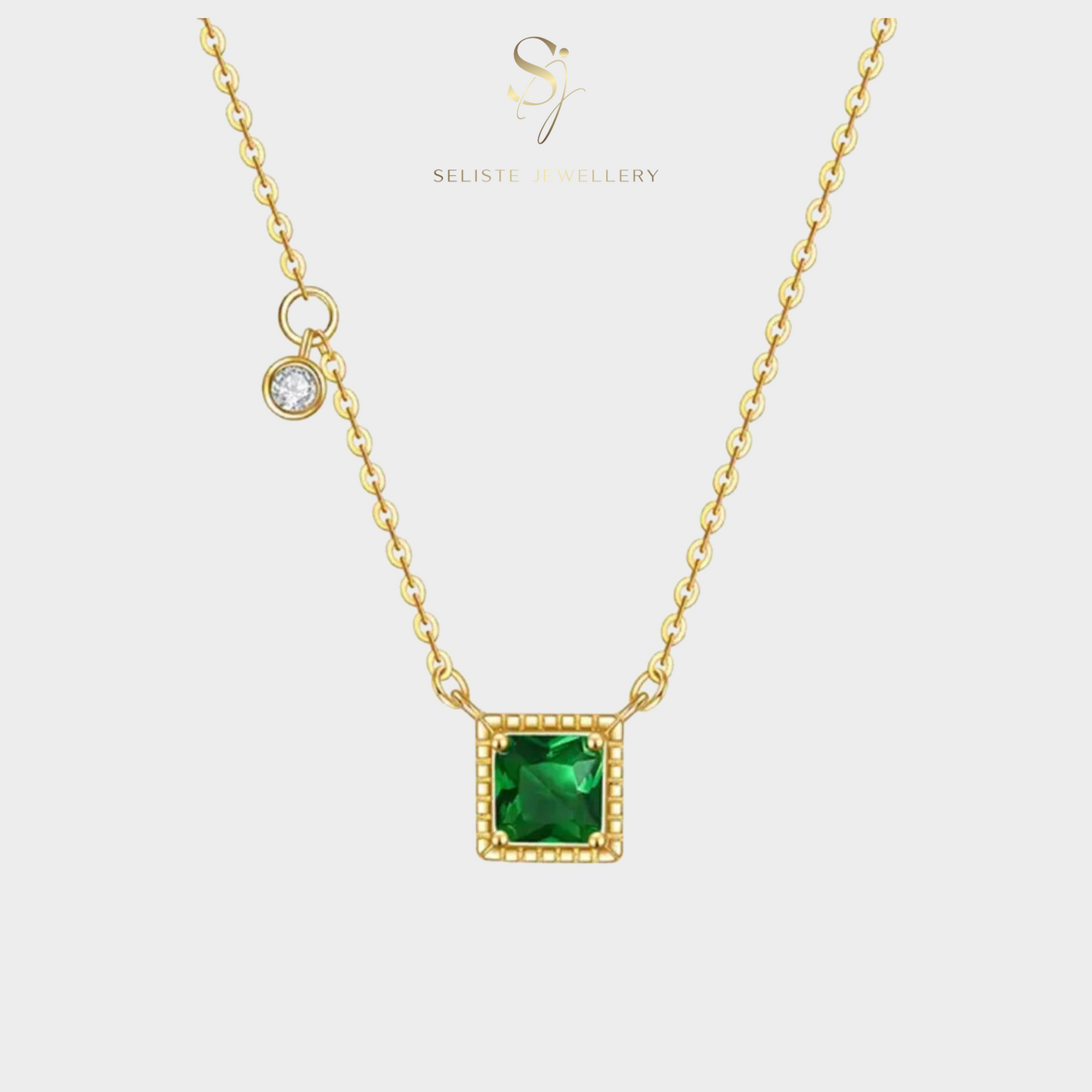 Mini Emerald Square Charm Necklace