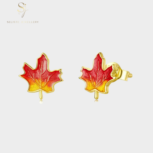 Dainty Maple Leaf Fall Gold Earrings