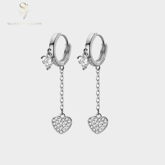 Dainty Heart Dangle Chain Hoop Earrings