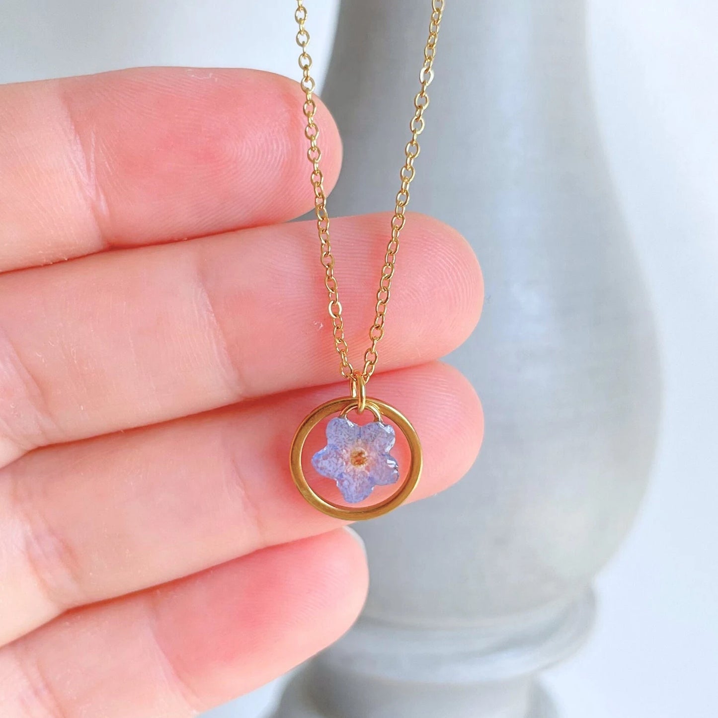 Forget Me Not Flower Circle Necklace