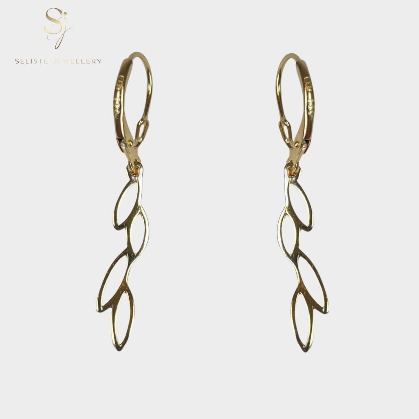 Vine Leaf Charm Drop Hoop Earrings