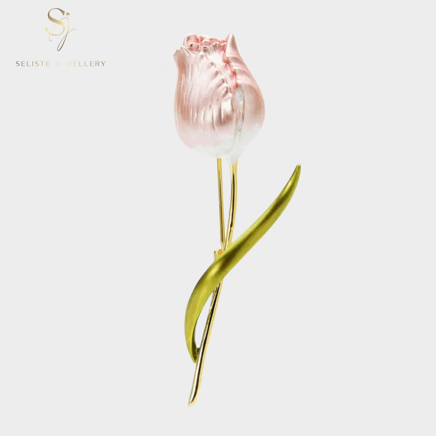 Minimalist Enamel Light Pink Tulip Flower Gold Brooch Pin