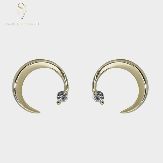 Tiny Crescent Moon Diamond  Stud Earrings