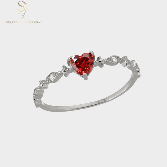 18k Gold Red Ruby Heart Ring