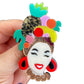 Quirky African Queen With Fruits On Hear Head Acrylic Pin Brooch