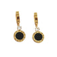 Roman Numeral Black Disc Dangle Hoop Earrings