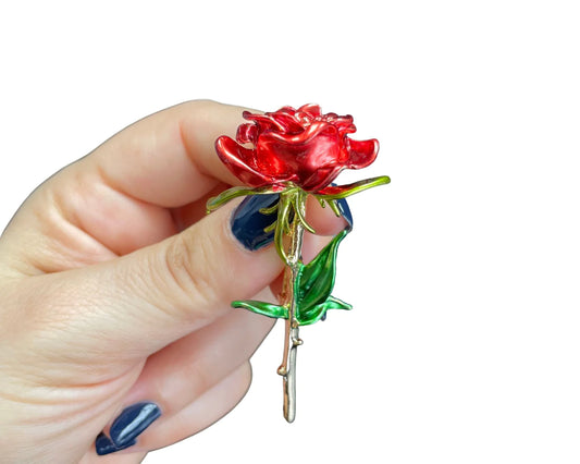 Elegant Red Rose Flower Pin Brooch