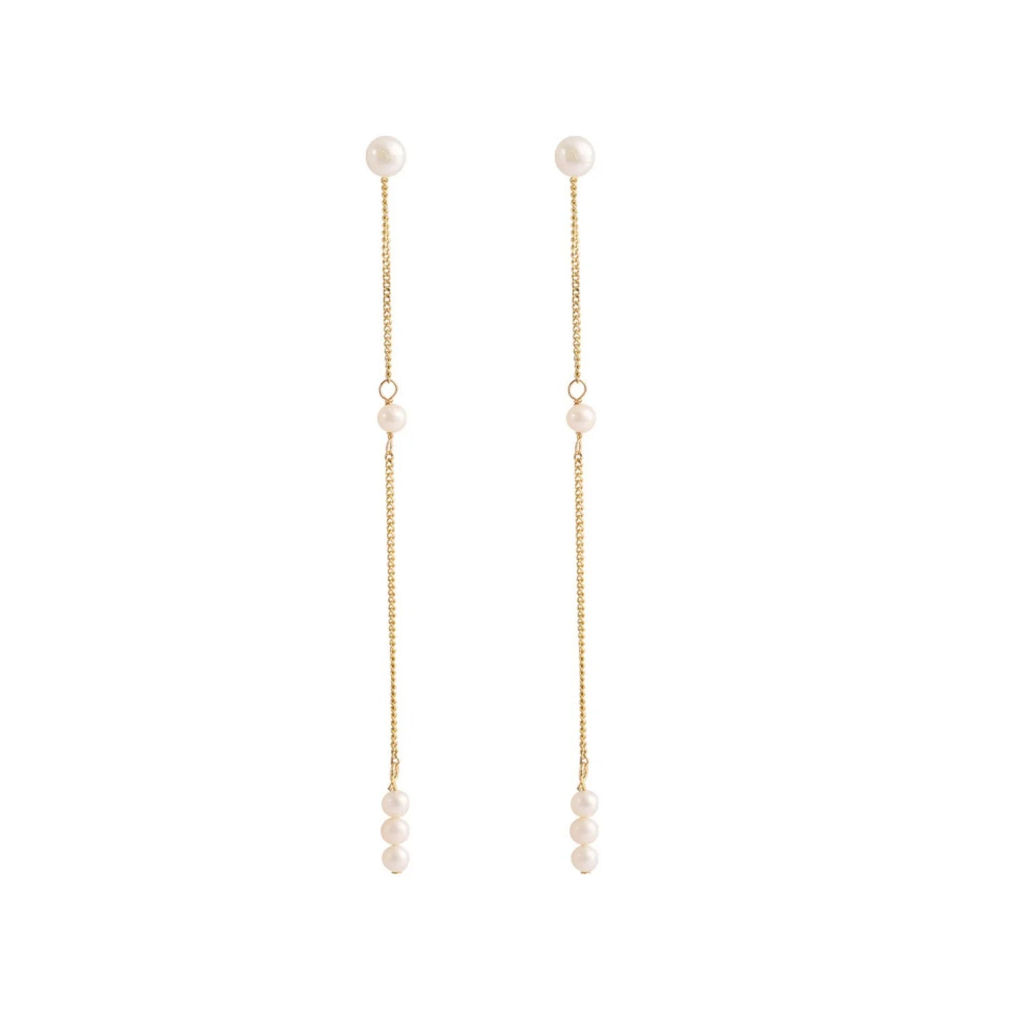 Dainty Long Chain Pearls Drop Earrings