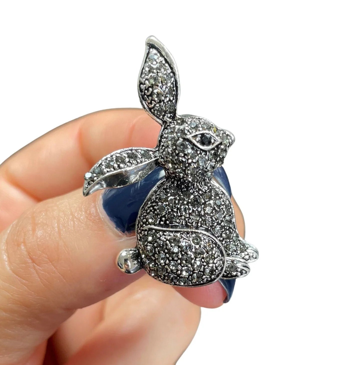 Cute Silver Bunny Crystal Brooch