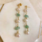 Dainty Genuine Green Aventurine Stone Drop Stud Earrings - Elegant Bohemian Natural Pearl Long Dangling Gold Earrings , Wedding Earrings