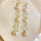 Dainty Genuine Quartz Stone Freshwater Pearl Drop Earrings - Elegant Bohemian Natural Pearl Long Dangling Gold Earrings , Wedding Earrings