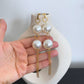 Extravagant Large Jumbo Pearls Circle Chain Tassel Long Earrings -Elegant Modern Large Pearl Unique Earrings - Wedding Party Earrings