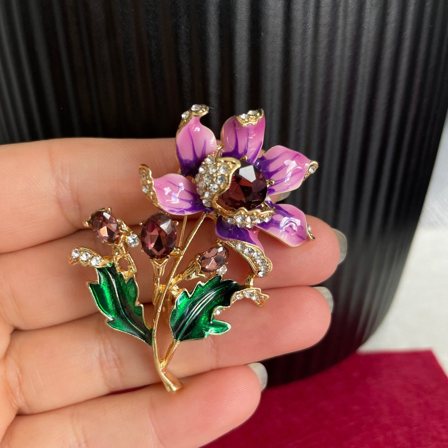 Purple flower gold pin brooch pendent