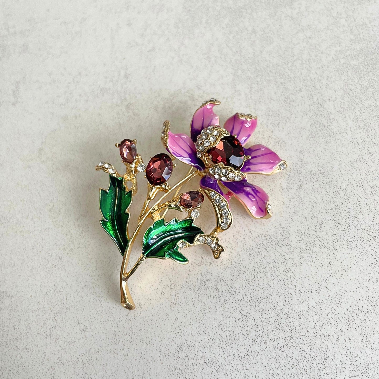 Purple flower gold pin brooch pendent