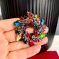 Olive tree branch wreath colourful crystal pin brooch pendant