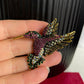 Vintage style pink and green hummingbird gold pin brooch