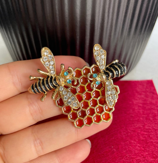 Bee Honeycomb Pin Brooch