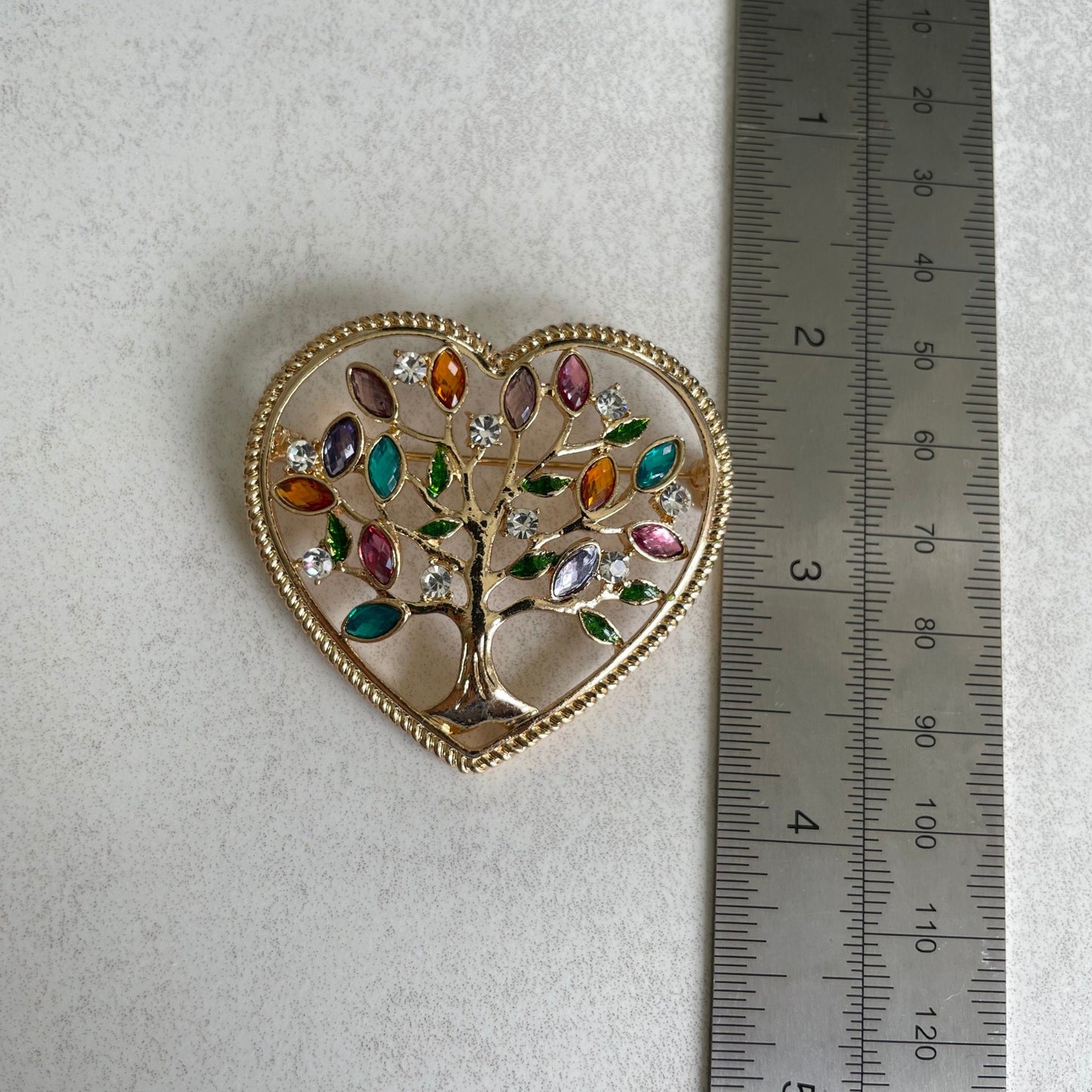 Colourful rhinestone tree of life heart pin brooch pendent