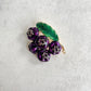 Retro purple enamel blubbery green leaf gold pin brooch • Elegant berry brooch • Playful fruits shape brooch • Blubbery jewellery • Mum Gift