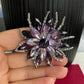 Purple large flower silver pin brooch