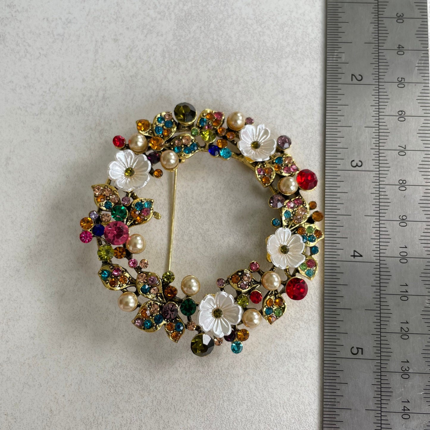 Retro tree branch wreath colourful crystal pin brooch pendant