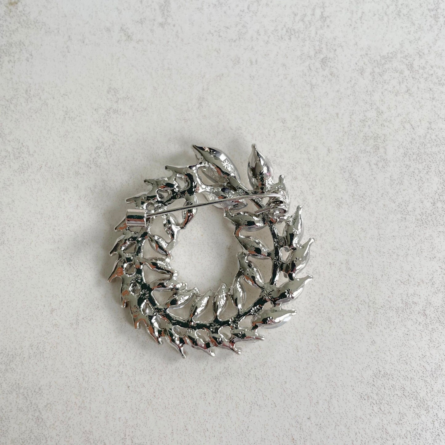 Vintage style diamond wheat flower silver pin brooch