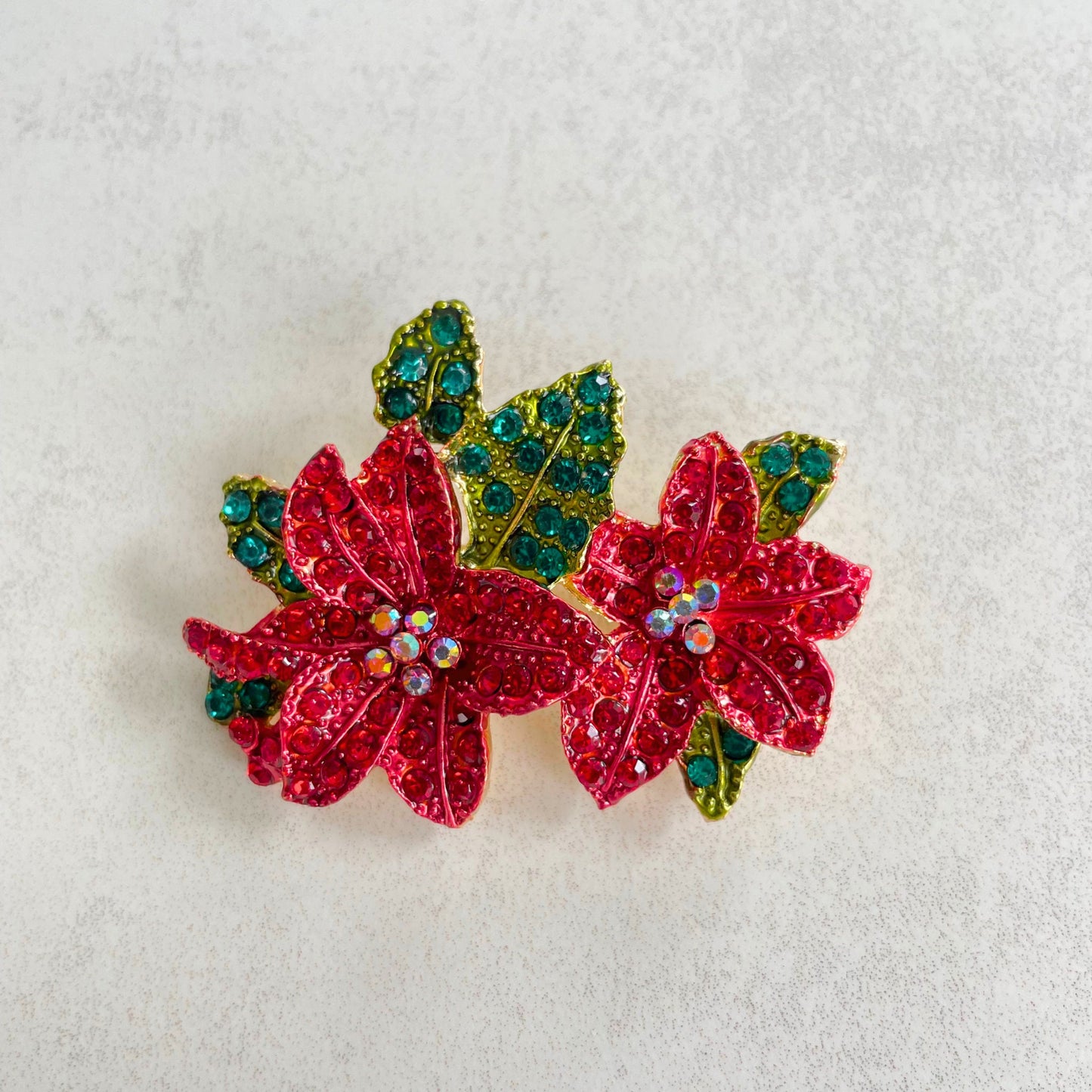 Red poinsettia flower gold pin brooch pendent