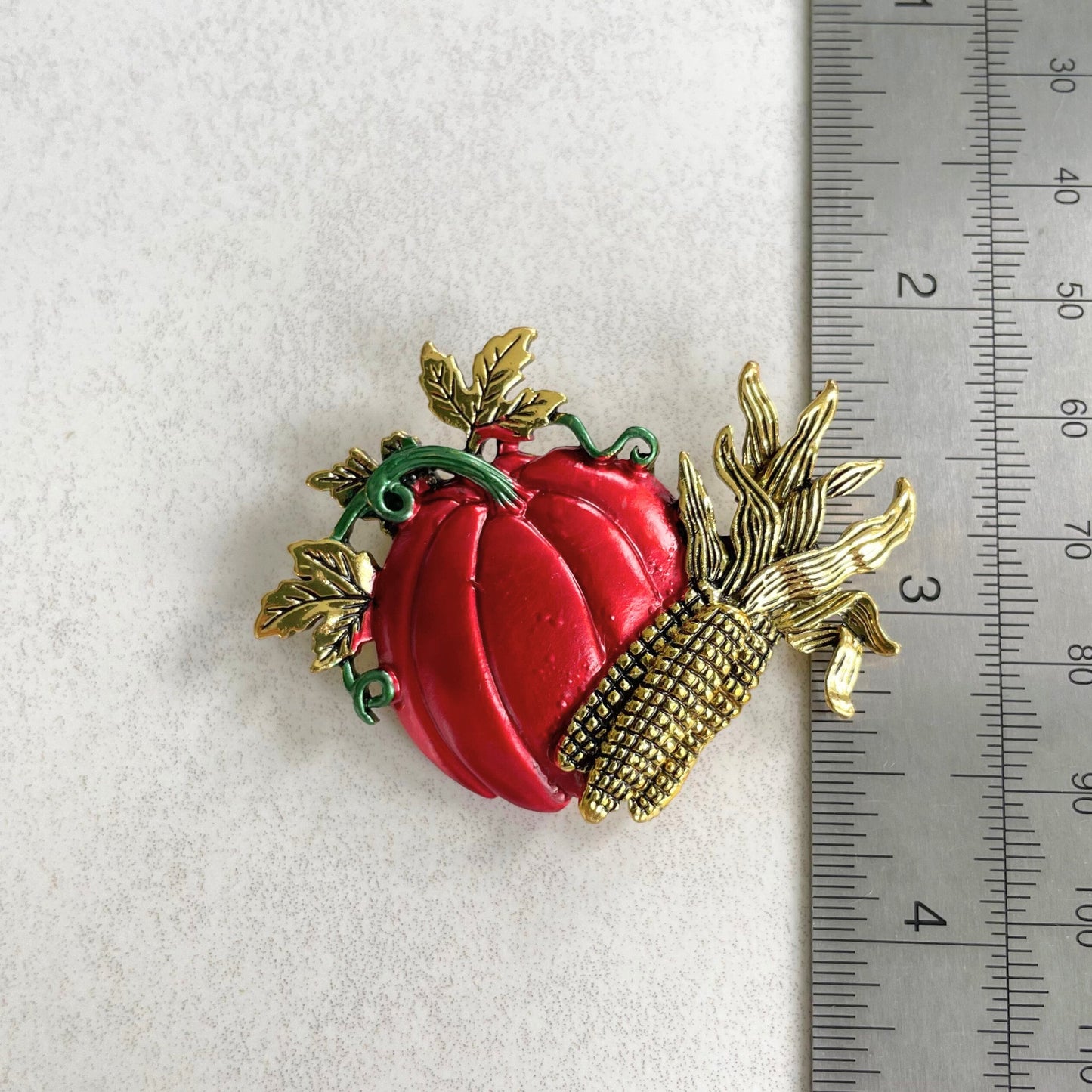 Pumpkin Corn Gold Pin Brooch