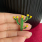 Cute yellow and green cactus gold pin brooch • Retro tiny cactus flower brooch • Playful succulent flower plant brooch • Gift for her