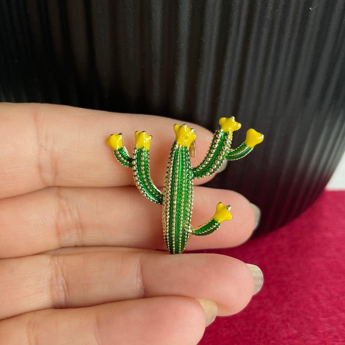 Cute cactus flower gold pin brooch